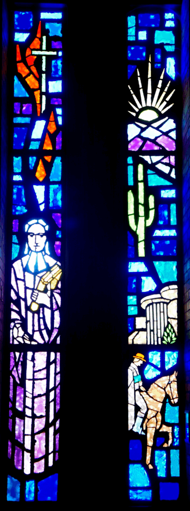 XI Left: THE JOHN WESLEY WINDOW; Right: XII THE CIRCUIT RIDER WINDOW