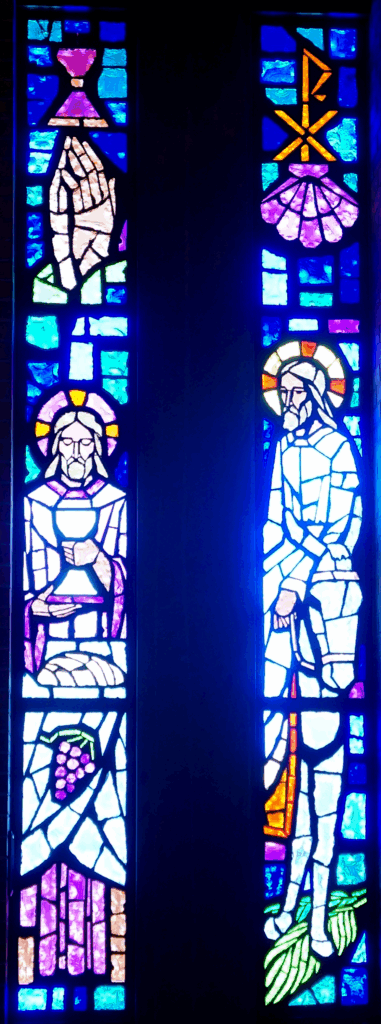 Left: VI THE LAST SUPPER WINDOW; Right: V THE PALM SUNDAY WINDOW