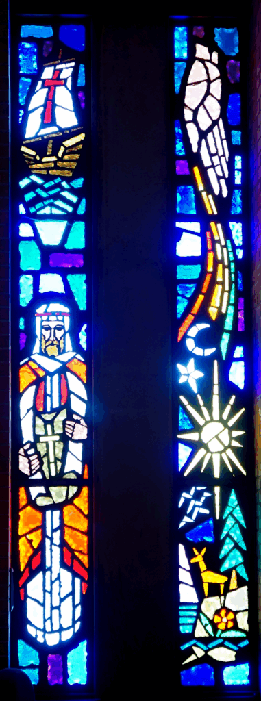 Left: X MISSIONS AND PAUL WINDOW; Right: IX THE CREATION WINDOW